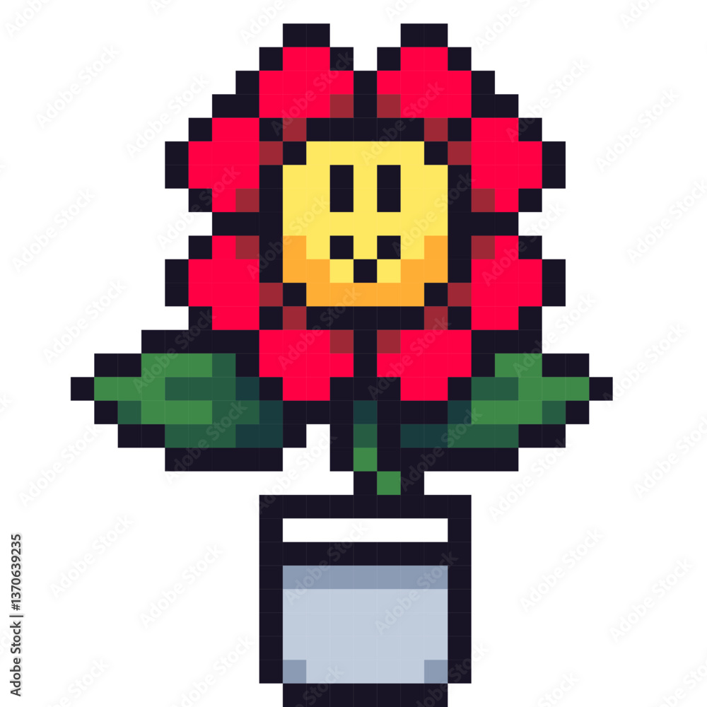 Obraz premium 赤い花のピクセルアート