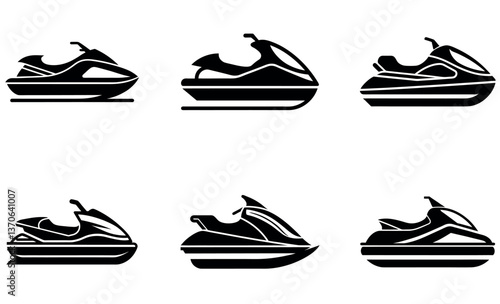 Collection of Black Silhouette Jet Ski Icons design