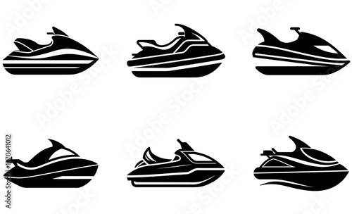 Collection of Black Silhouette Jet Ski Icons design