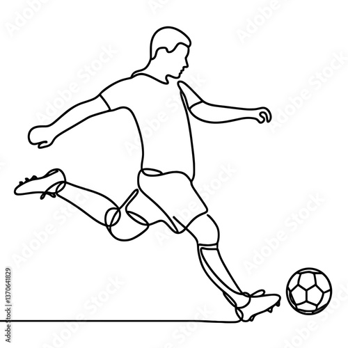 Soccer player kicking ball in line art style