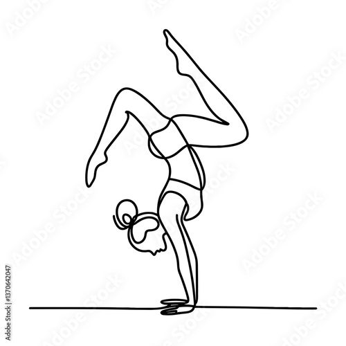 Woman doing handstand in line drawing