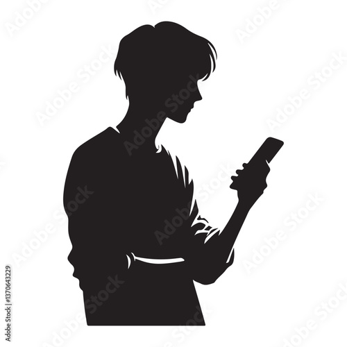 Silhouette of boy using mobile phone modern vector illustration