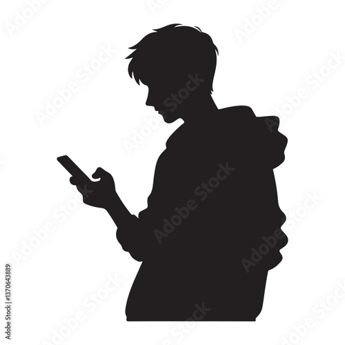 Silhouette Illustration of a Young Man Using a Smartphone Device
