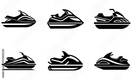 Collection of Black Silhouette Jet Ski Icons design