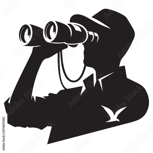 Silhouette man with binoculars vector illustration perfect for wildlife observation