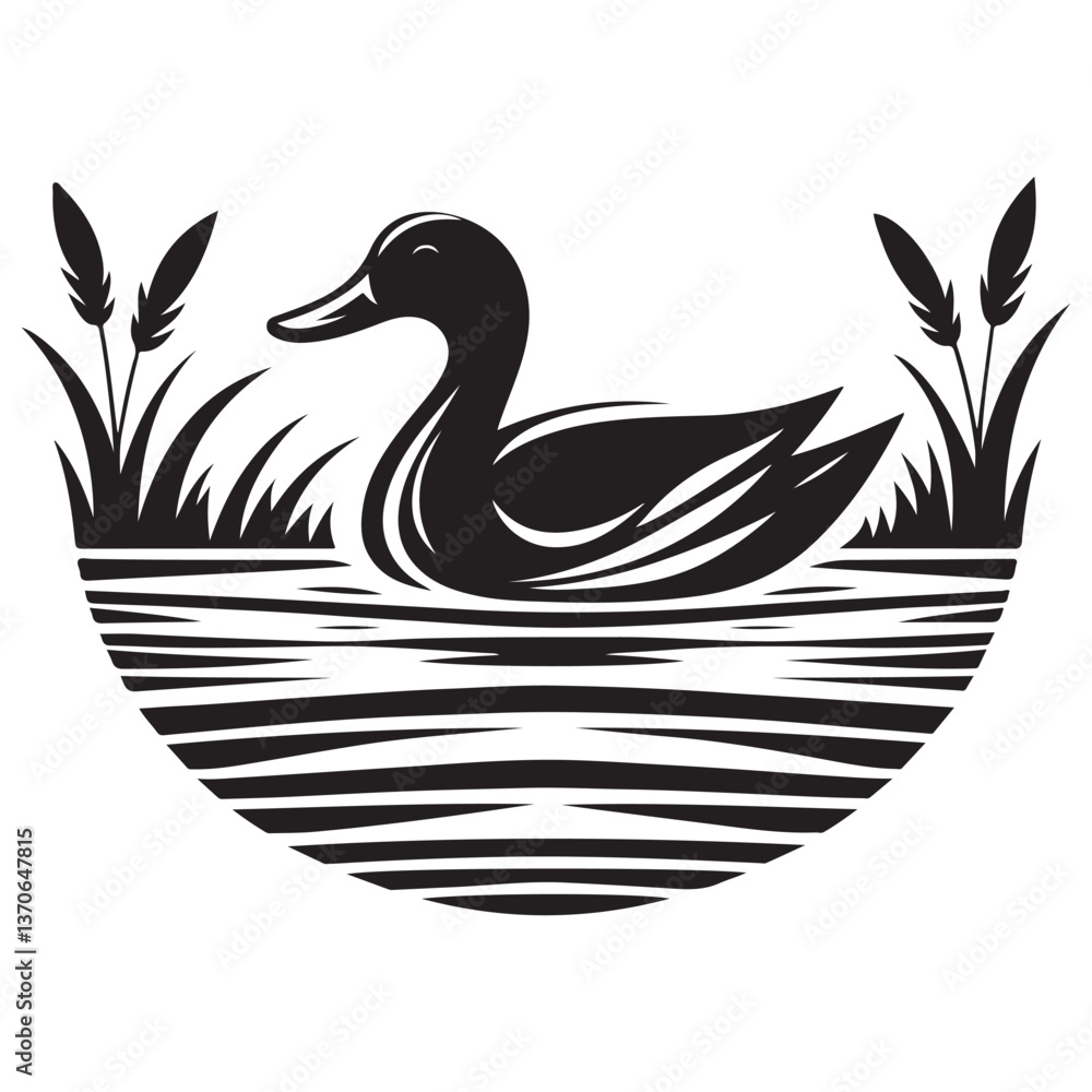Obraz premium Silhouette duck swimming in lake vector illustration for nature theme