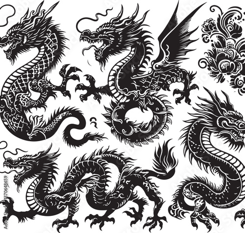 Tattoo Style Vector Bundle | Vintage Skull, Roses, Dragons, and Wild Animals Illustrations