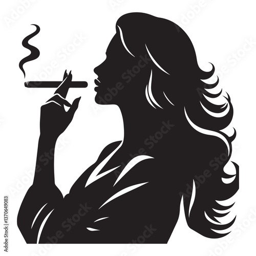 Elegant Woman Silhouette Illustration With Cigar Smoke Vector Graphic