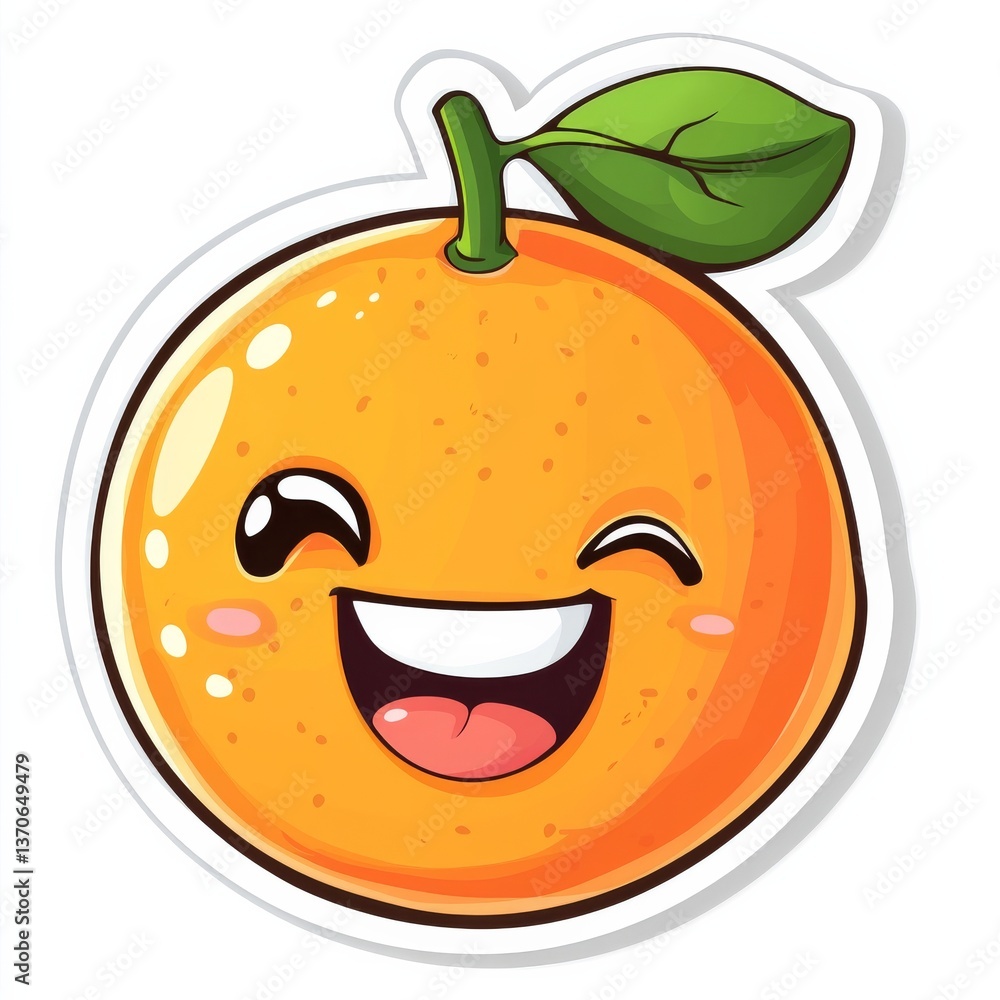 Obraz premium Smiling Cartoon Orange Fruit Sticker