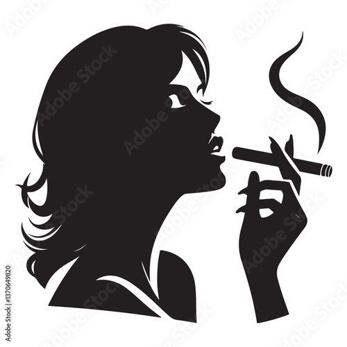 Stylish Woman Smoking Cigar Silhouette Indulging in Luxury Lifestyle