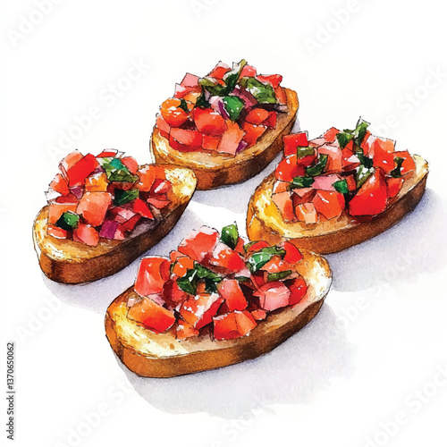 watercolor copic marker concept sketch of Bruschetta