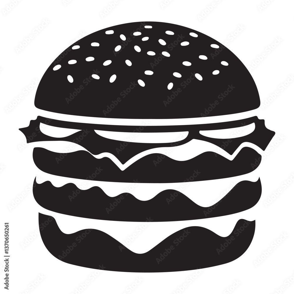 Delicious Double Patty Burger with Sesame Seeds Vector Illustration Delicious Double Patty Burger with Sesame Seeds Vector Illustration