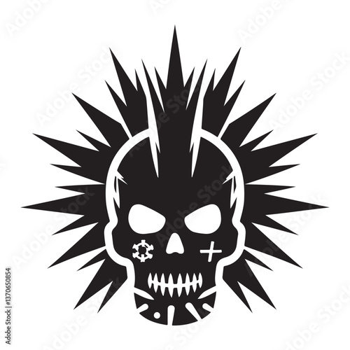 Skull with mohawk silhouette vector illustration punk rock aesthetic