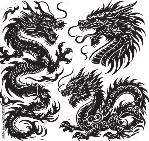 Tattoo Style Vector Bundle | Vintage Skull, Roses, Dragons, and Wild Animals Illustrations