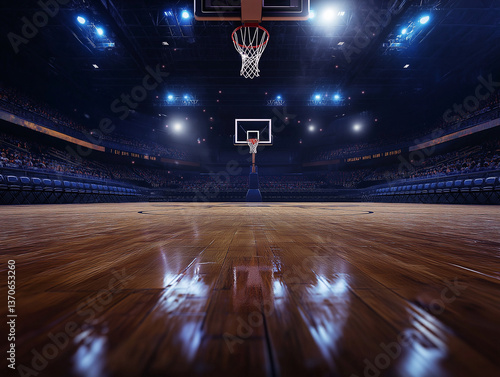 Basketball stadium lights at night