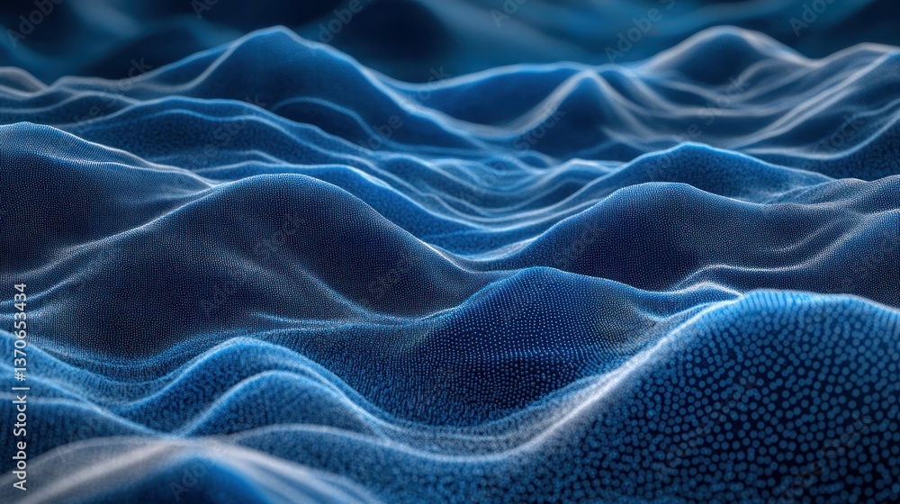 Obraz premium Abstract blue textured waves pattern background, digital art visualisation.
