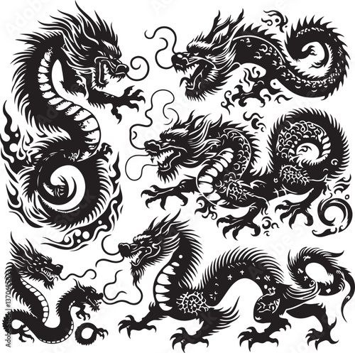 Tattoo Style Vector Bundle | Vintage Skull, Roses, Dragons, and Wild Animals Illustrations