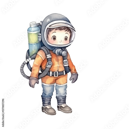 diver standing  cute watercolors illustration on white background
