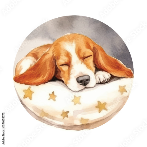 dog sleeping cute watercolors illustration on white background