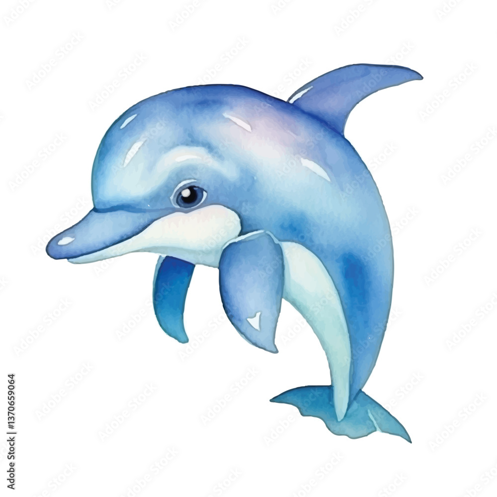 Fototapeta premium dolphin cute watercolors illustration on white background