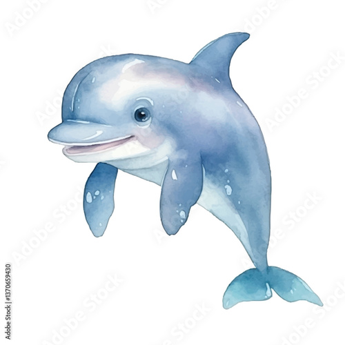 dolphin cute watercolors illustration on white background