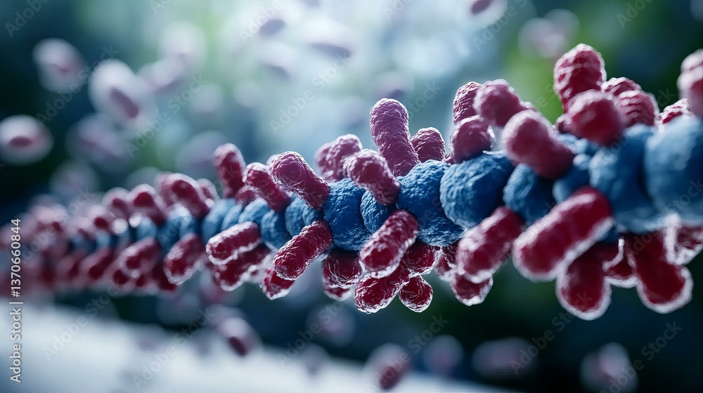 Close-up of DNA strand with vibrant colors, symbolizing genetic research, biotechnology, and scientific innovation on World DNA Day Close-up of DNA strand with vibrant colors, symbolizing genetic research, biotechnology, and scientific innovation on World DNA Day