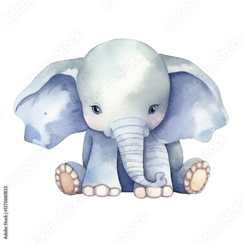 elephant lay on floor cute watercolors illustration on white background
