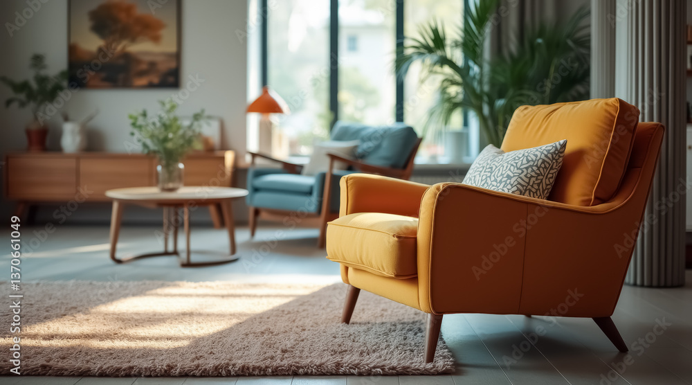 Fototapeta premium mustard yellow armchair in a modern living room