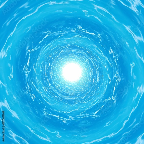 Abstract image of icy blue energy radiating outwards from a central white light - a background material expressing extreme winter, an ice world, or a cooling effect