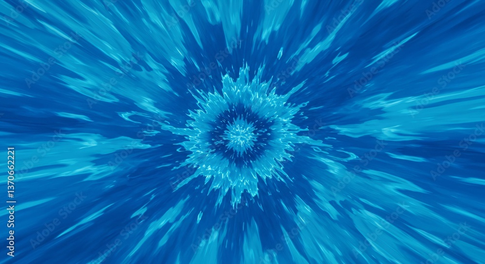 Obraz premium Abstract image of icy blue energy radiating outwards from a central white light - a background material expressing extreme winter, an ice world, or a cooling effect