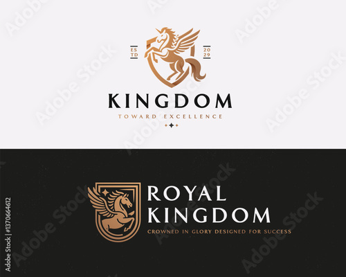 vintage kingdom horse heraldry logo template