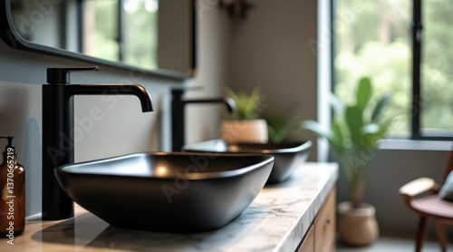 Wallpaper Mural sleek black rectangular sinks in a modern bathroom Torontodigital.ca