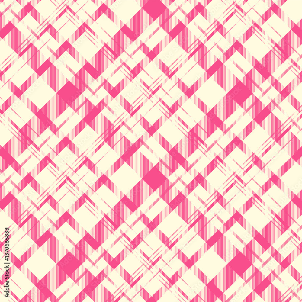 Plaid repeat pattern in pink and white.Cute colorful gingham checkered tartan seamless pattern.Geometric graphic vector illustration background design for fabric and prints. Plaid repeat pattern in pink and white.Cute colorful gingham checkered tartan seamless pattern.Geometric graphic vector illustration background design for fabric and prints.