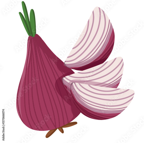 This minimalistic red onion icon captures its deep purple hue and layered slices, representing a key ingredient in flavorful dishes and traditional cuisine.

