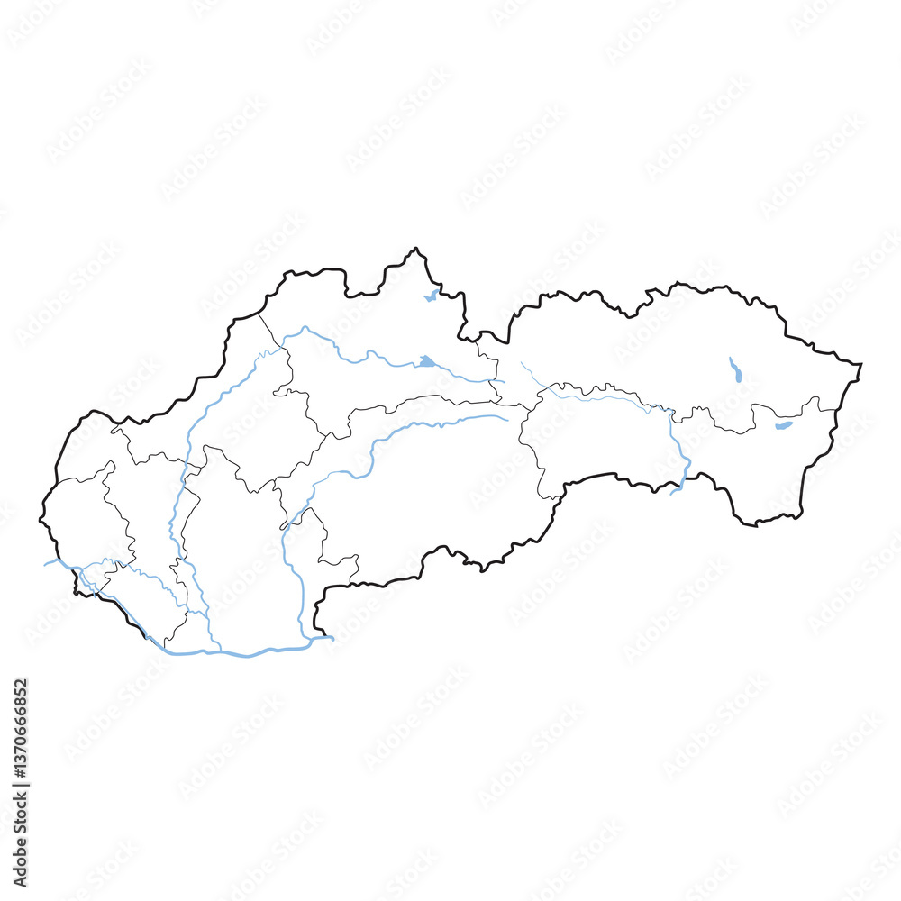 Slovakia map with regions and waterways Slovakia map with regions and waterways
