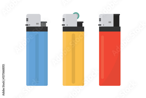 Set of colorful lighters, icon in flat style, Collection of manual gas lighter isolated on white background.