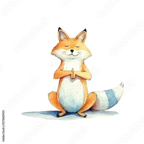 fox stretching cute watercolors illustration on white background