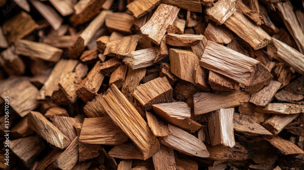Rustic wood chips create a warm, textured pile. Natural tones and a random arrangement evoke a cozy, organic feel Rustic wood chips create a warm, textured pile. Natural tones and a random arrangement evoke a cozy, organic feel