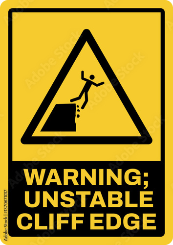 warning safety signs v2 uppercase text_warning ; unstable cliff edge_portrait size a4/a3/a2/a1	 
