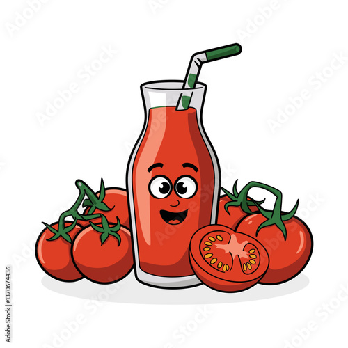 Cartoon Glass of Tomato Juice with Fresh Tomatoes