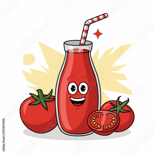Cartoon Glass of Tomato Juice with Fresh Tomatoes
