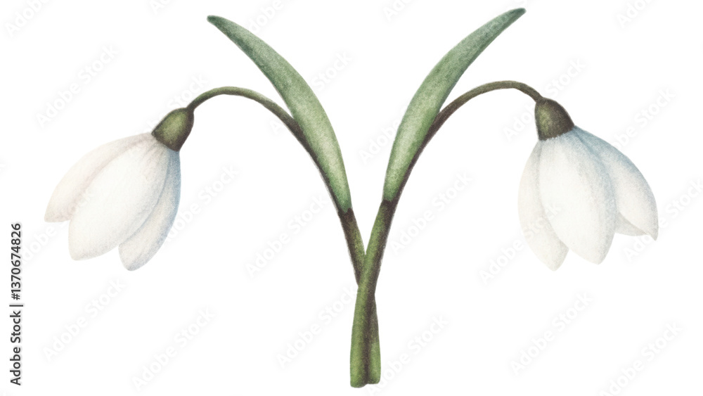 Obraz premium Delicate snowdrop flowers bloom gracefully in serene environment. clip art isolated on transparency background