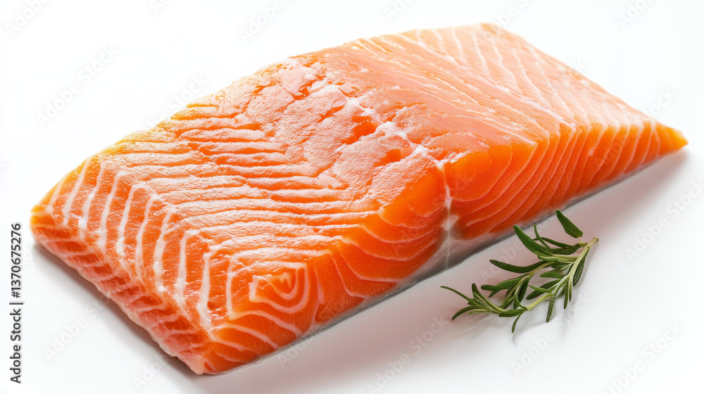 A fresh salmon fillet, rich in color and texture, is showcased against a clean white background, emphasizing its premium quality A fresh salmon fillet, rich in color and texture, is showcased against a clean white background, emphasizing its premium quality