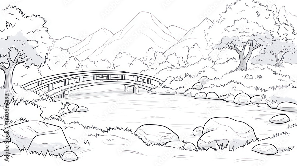 Peaceful Asian Landscape with Bridge Peaceful Asian Landscape with Bridge