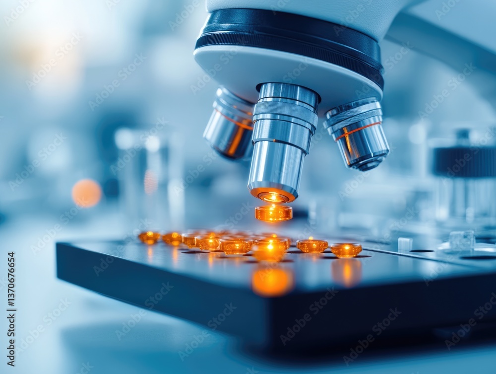 Biology Lab Experiments with Microscopes in a Modern Scientific Environment Close-Up View of Specimen Analysis Biology Lab Experiments with Microscopes in a Modern Scientific Environment Close-Up View of Specimen Analysis