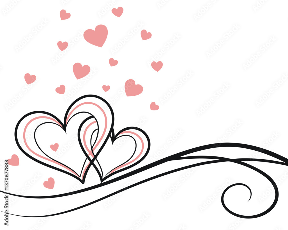 Elegant Floral Heart Design with Pink Petals and Flowing Black Lines. Elegant Floral Heart Design with Pink Petals and Flowing Black Lines.