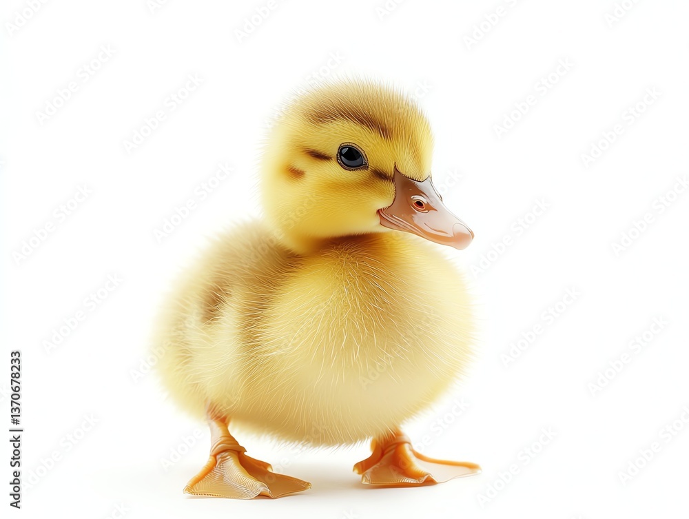 Cute Yellow Duckling Walking on White Background Studio Shot Cute Yellow Duckling Walking on White Background Studio Shot