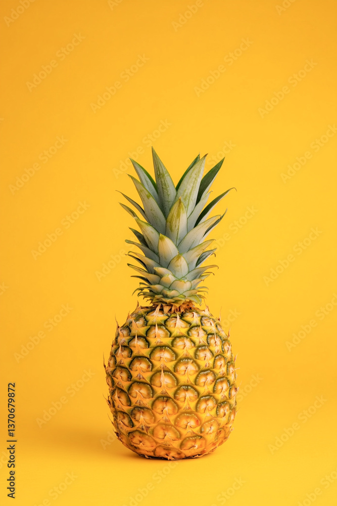 Whole Pineapple on Yellow Background Whole Pineapple on Yellow Background