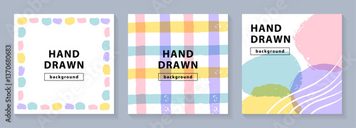 ラフなタッチのカラフルな模様の背景セット_2