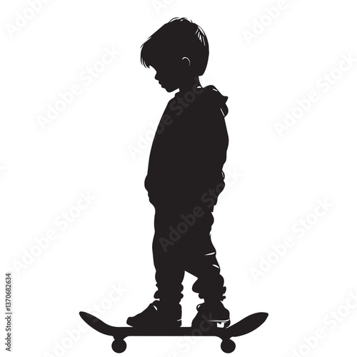 boy side view, full length, black and white graphics, vector
